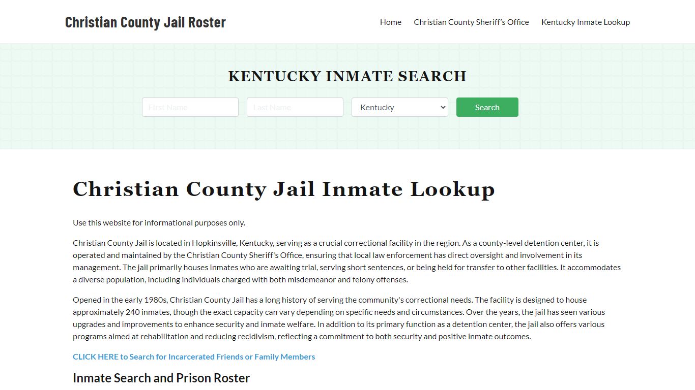 Christian County Jail Roster Lookup, KY, Inmate Search